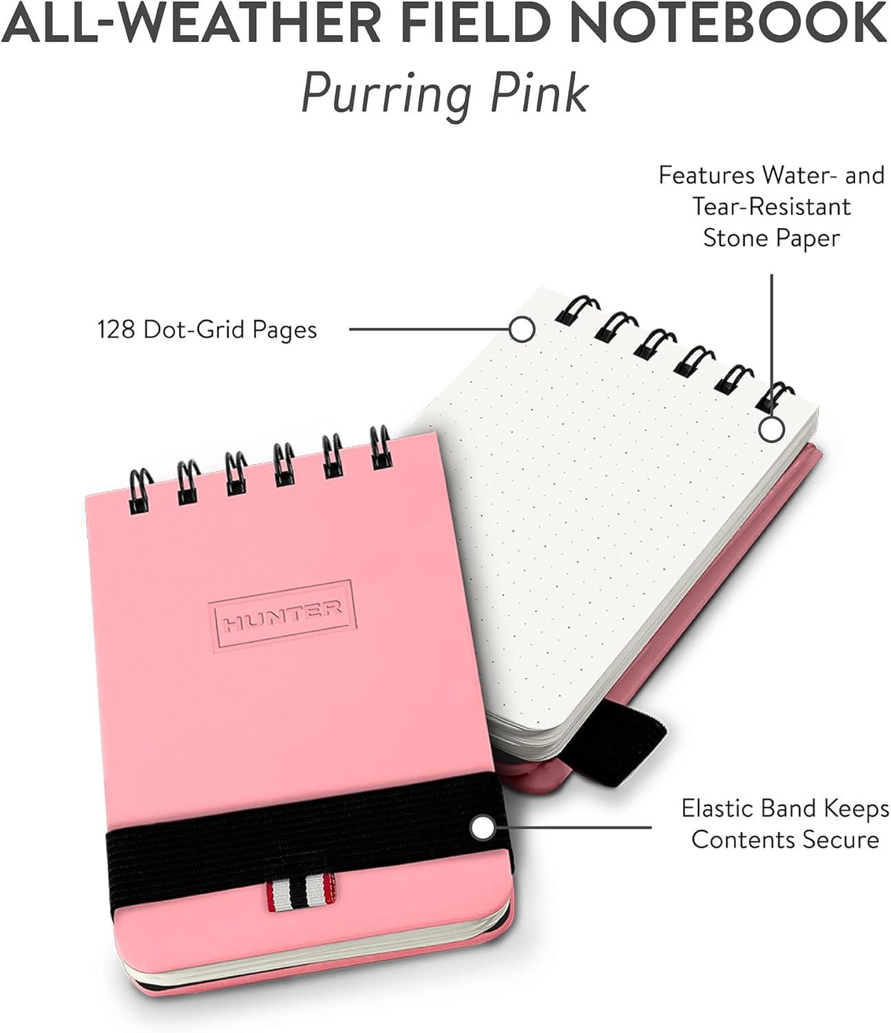 imageHunter All Weather Field Book 575 X 36 128 Pg Outdoor Notebook With Elastic Band to Protect Notes Pocket Journal With Dot Grid Stone Paper for Surveying Water ampamp Tear Resistant BlackPurring Pink