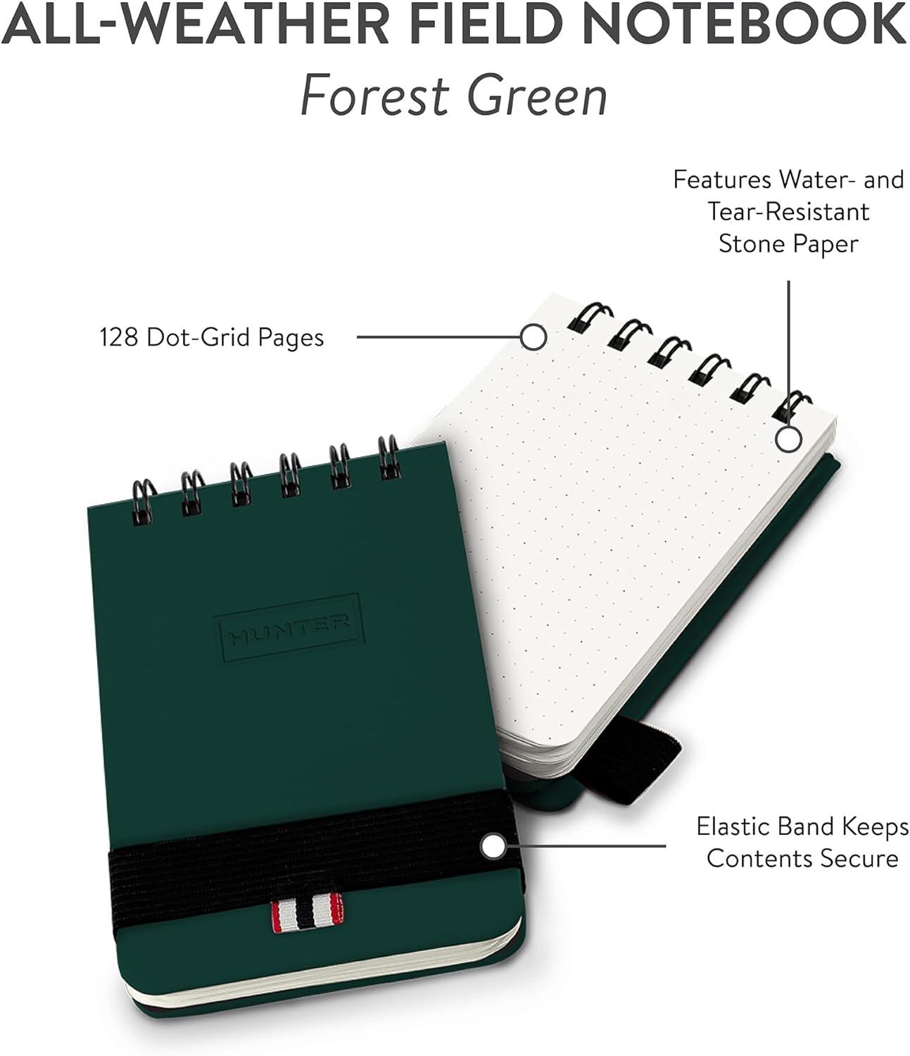 imageHunter All Weather Field Book 575 X 36 128 Pg Outdoor Notebook With Elastic Band to Protect Notes Pocket Journal With Dot Grid Stone Paper for Surveying Water ampamp Tear Resistant BlackForest Green
