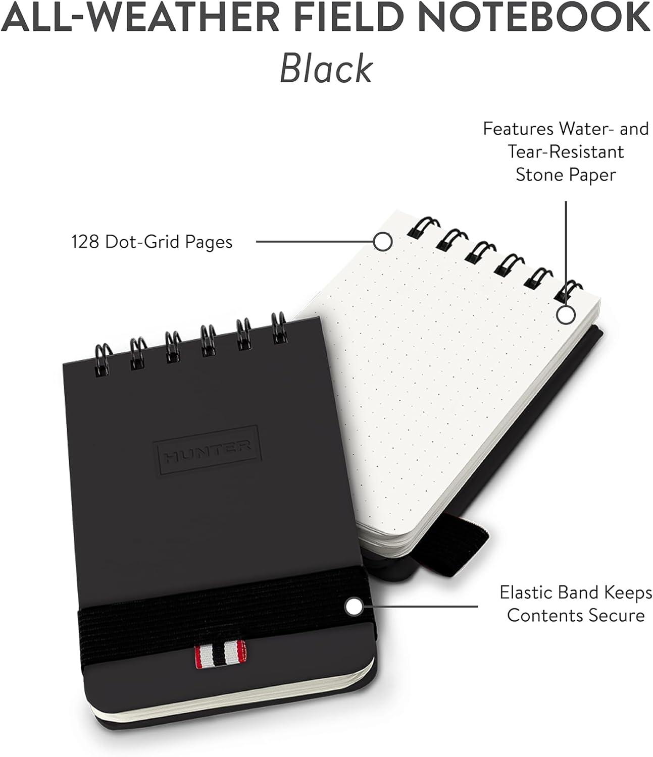 imageHunter All Weather Field Book 575 X 36 128 Pg Outdoor Notebook With Elastic Band to Protect Notes Pocket Journal With Dot Grid Stone Paper for Surveying Water ampamp Tear Resistant BlackBlack