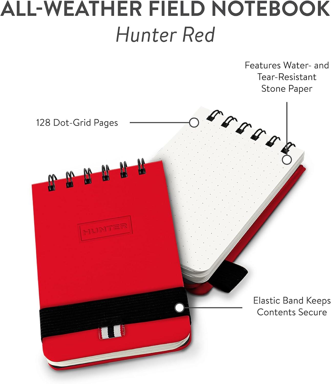 imageHunter All Weather Field Book 575 X 36 128 Pg Outdoor Notebook With Elastic Band to Protect Notes Pocket Journal With Dot Grid Stone Paper for Surveying Water ampamp Tear Resistant BlackHunter Red