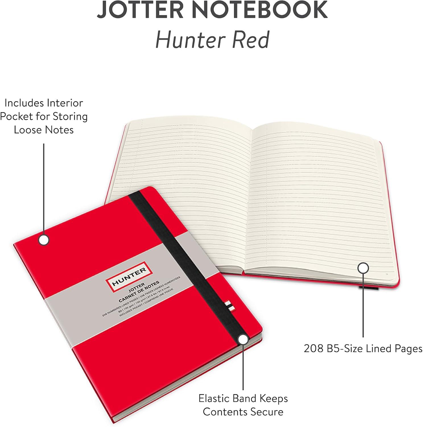 imageHunter Jotter Notebook 10 X 7 Lined Journal With 208 B5 Size Pages for Work Journaling Writing ampamp Note Taking Elastic Band ampamp Inside Pocket for Loose Notes Numbered Sheets Purring PinkRed Jotter