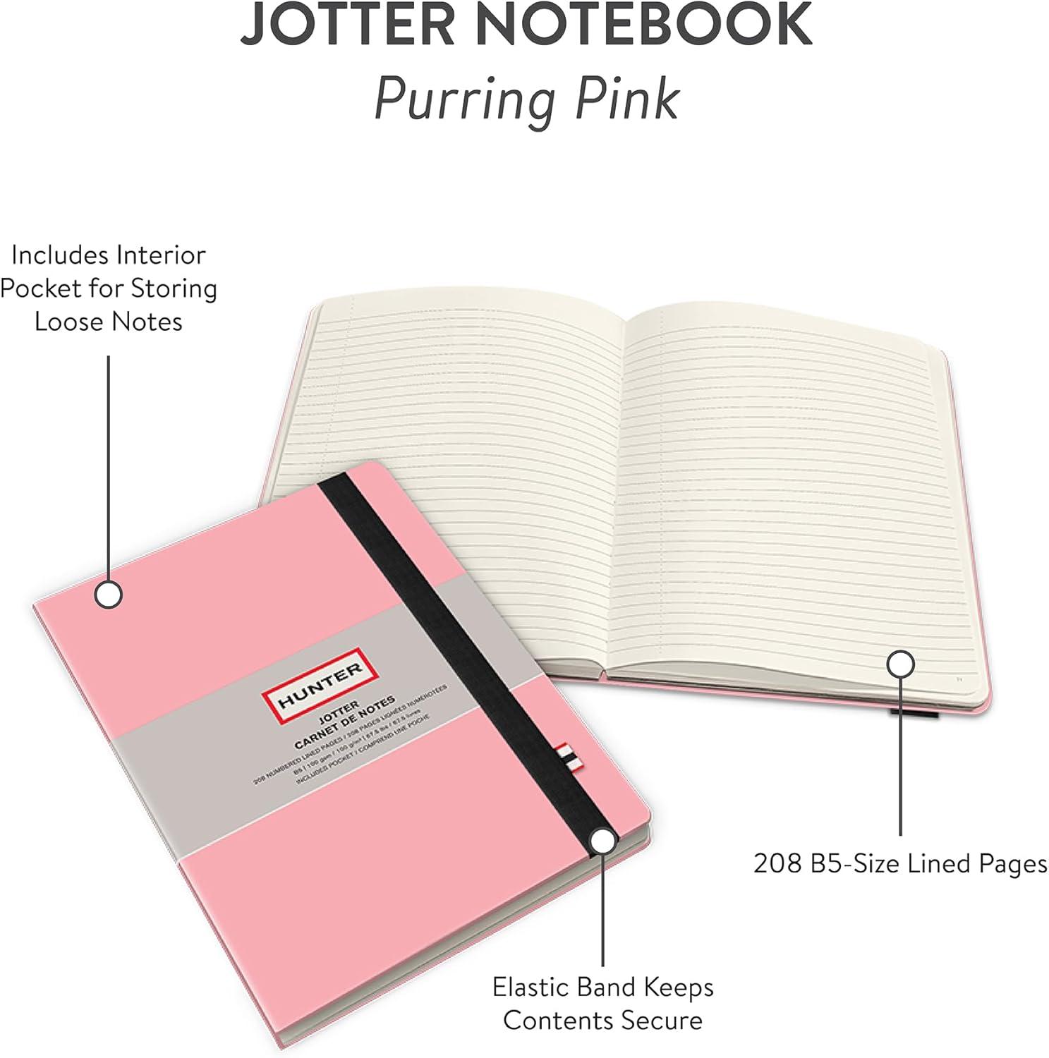 imageHunter Jotter Notebook 10 X 7 Lined Journal With 208 B5 Size Pages for Work Journaling Writing ampamp Note Taking Elastic Band ampamp Inside Pocket for Loose Notes Numbered Sheets Purring PinkPurring Pink