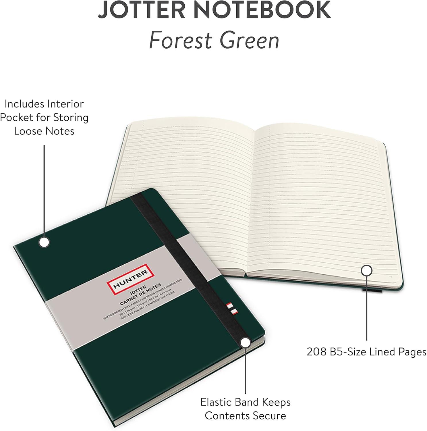 imageHunter Jotter Notebook 10 X 7 Lined Journal With 208 B5 Size Pages for Work Journaling Writing ampamp Note Taking Elastic Band ampamp Inside Pocket for Loose Notes Numbered Sheets Purring PinkForest Green