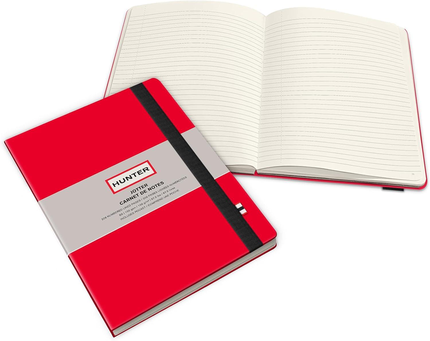 imageHunter Jotter Notebook 10 X 7 Lined Journal With 208 B5 Size Pages for Work Journaling Writing ampamp Note Taking Elastic Band ampamp Inside Pocket for Loose Notes Numbered Sheets Purring PinkRed Jotter