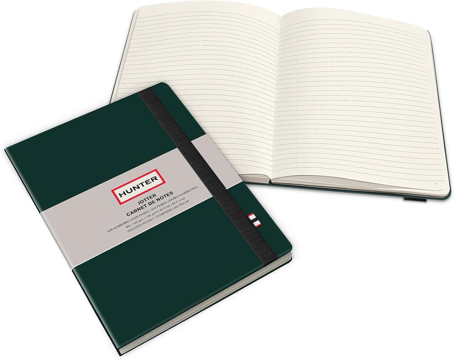 imageHunter Jotter Notebook 10 X 7 Lined Journal With 208 B5 Size Pages for Work Journaling Writing ampamp Note Taking Elastic Band ampamp Inside Pocket for Loose Notes Numbered Sheets Purring PinkForest Green