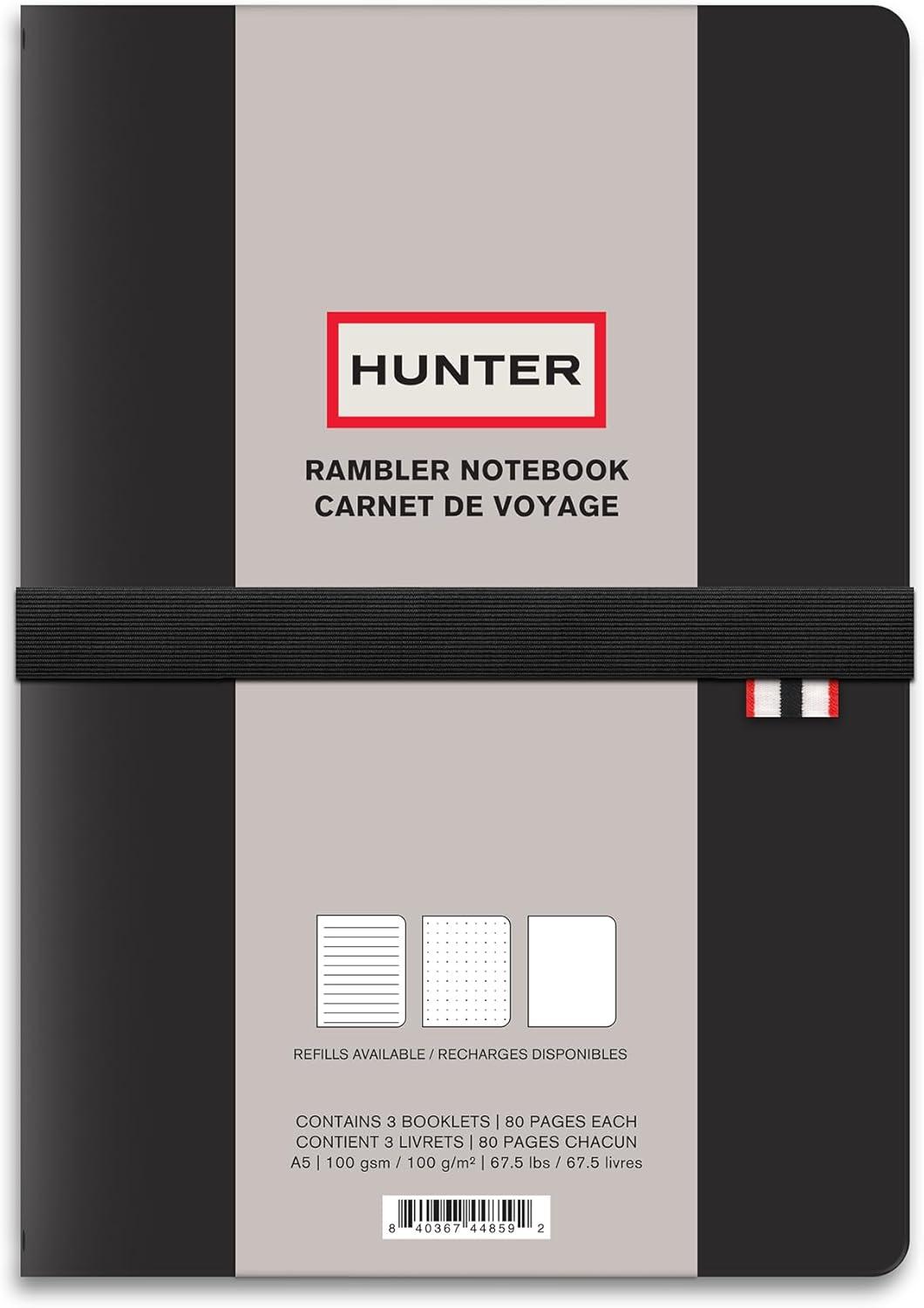 imageHunter Rambler Refillable Notebook 86 X 6 Book with 3 A5 Booklets 80 Pages Each of Lined Paper Dot Grid ampamp Blank Pages for Drawing or Journaling Elastic Band ampamp Inside Pocket BlackBlack