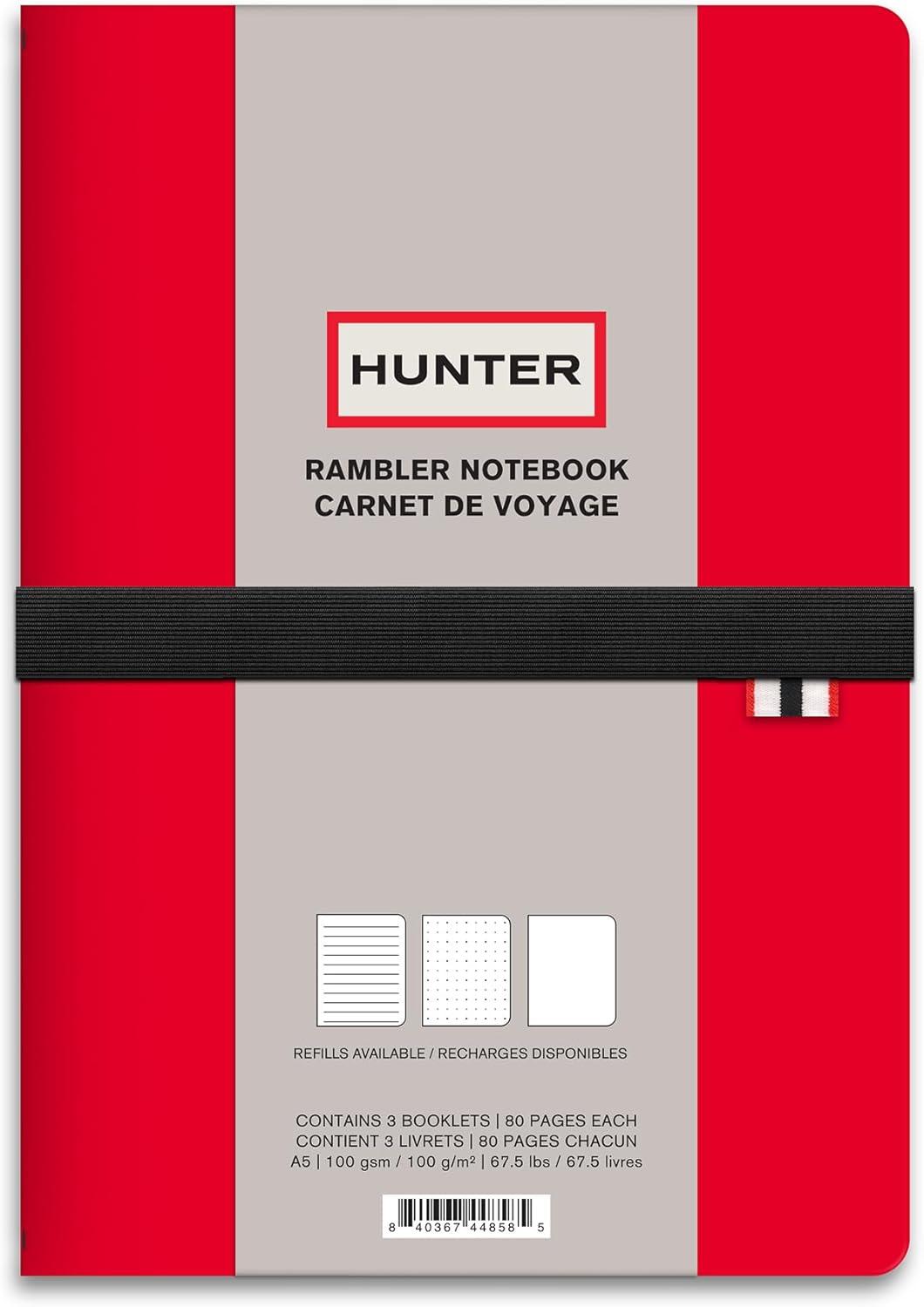 imageHunter Rambler Refillable Notebook 86 X 6 Book with 3 A5 Booklets 80 Pages Each of Lined Paper Dot Grid ampamp Blank Pages for Drawing or Journaling Elastic Band ampamp Inside Pocket BlackRed Rambler