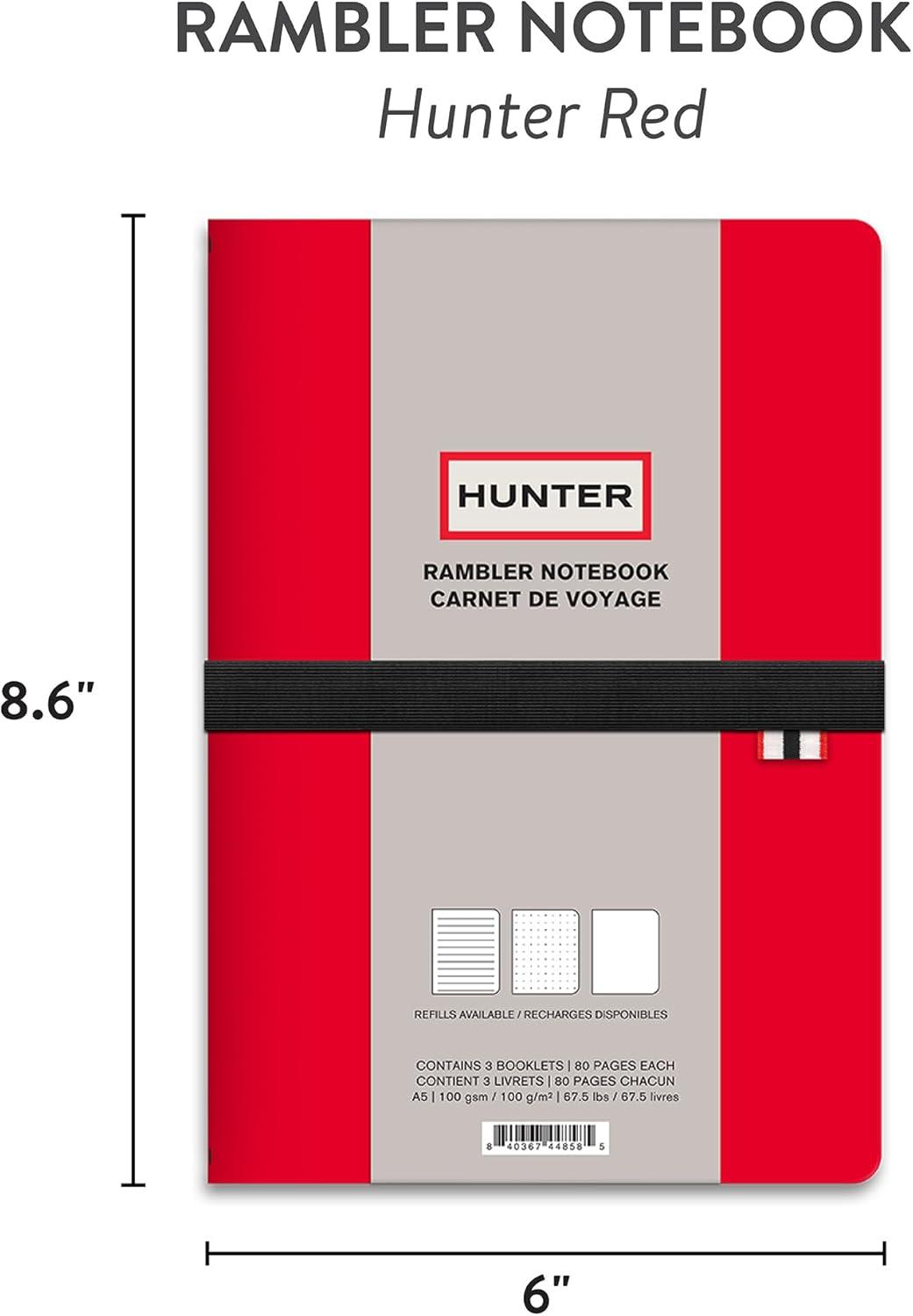 imageHunter Rambler Refillable Notebook 86 X 6 Book with 3 A5 Booklets 80 Pages Each of Lined Paper Dot Grid ampamp Blank Pages for Drawing or Journaling Elastic Band ampamp Inside Pocket BlackRed Rambler