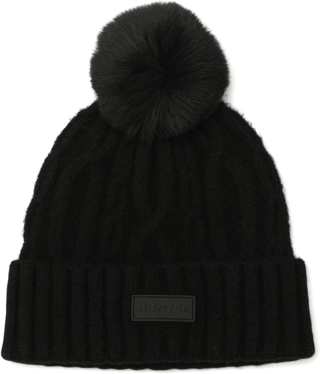 imageHunter Womens Cable Cuff Beanie with Faux Fur Pom Comfortable ampamp Warm Fashion Accessory HatBlack