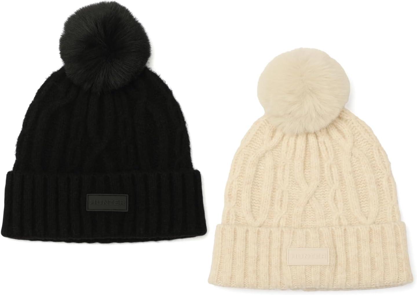 imageHunter Womens Cable Cuff Beanie with Faux Fur Pom Comfortable ampamp Warm Fashion Accessory HatVanilla