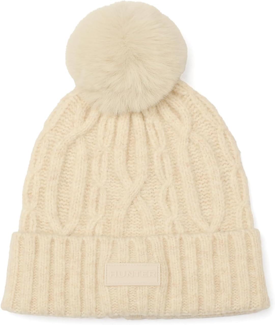 imageHunter Womens Cable Cuff Beanie with Faux Fur Pom Comfortable ampamp Warm Fashion Accessory HatVanilla