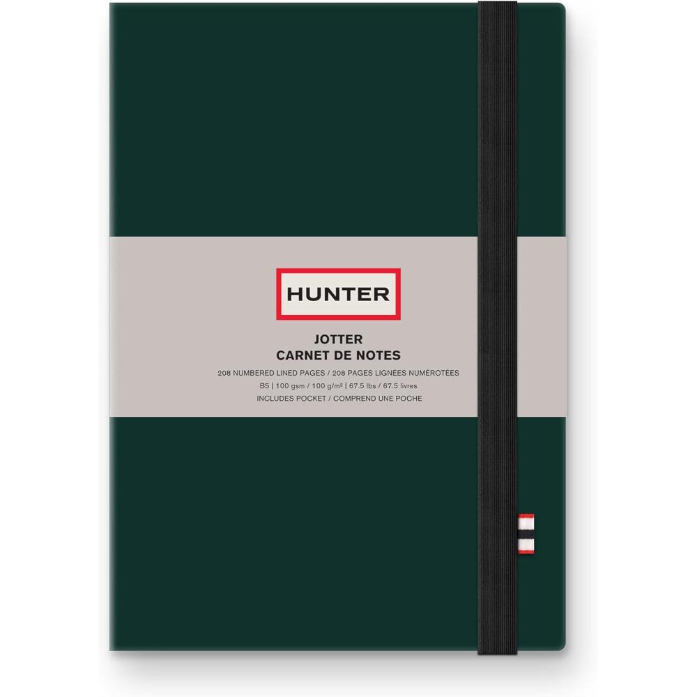 imageHunter Jotter Notebook 10 X 7 Lined Journal With 208 B5 Size Pages for Work Journaling Writing ampamp Note Taking Elastic Band ampamp Inside Pocket for Loose Notes Numbered Sheets Purring PinkForest Green