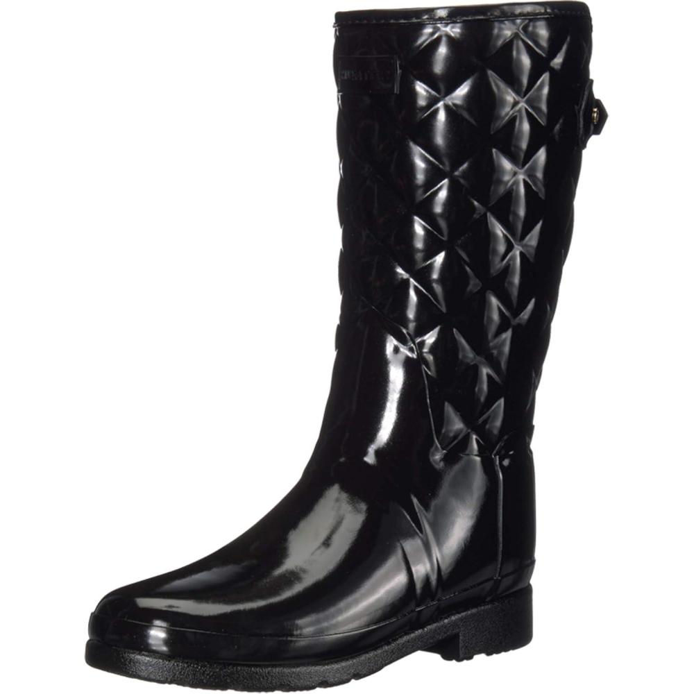 imageHunter Womens Refined Short Quilted Gloss Rain BootBlack