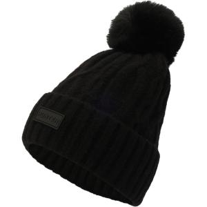 Hunter Women’s Cable Cuff Beanie with Faux Fur Pom, Comfortable & Warm Fashion Accessory Hat(Black)