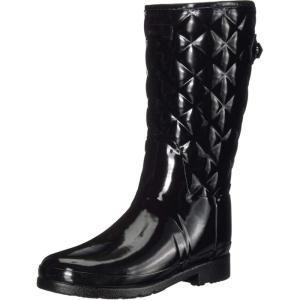 Hunter Women’s Refined Short Quilted Gloss Rain Boot(Black)