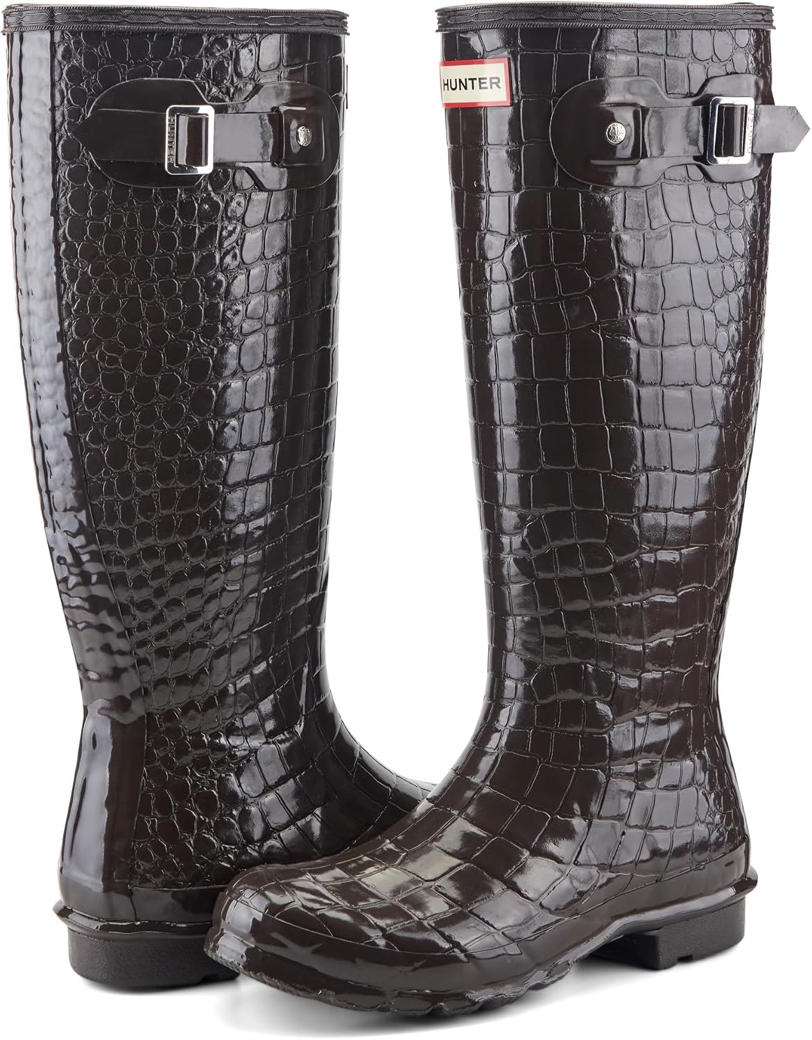 image:imageHunter Original Tall Embossed BootsDark Brown Croco