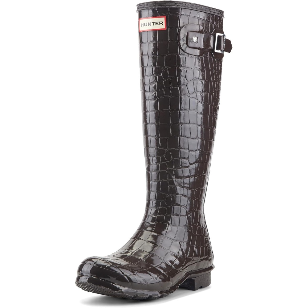image:imageHunter Original Tall Embossed BootsDark Brown Croco