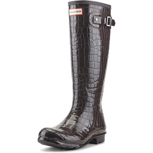 Hunter Original Tall Embossed Boots(Dark Brown Croco)